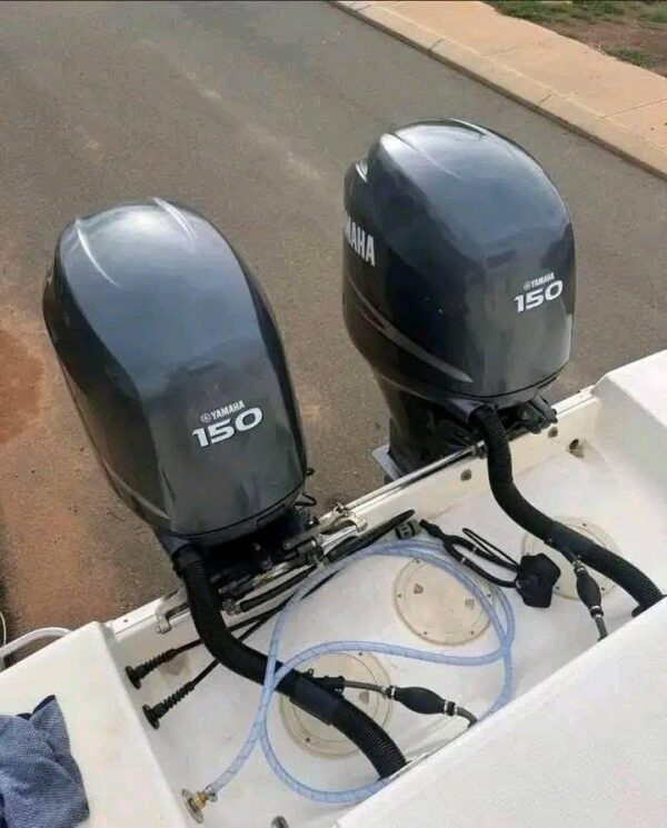 Twin Yamaha 150HP EFI marine engines side profile