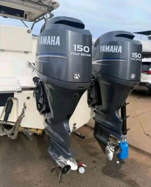 Twin Yamaha 150HP 4 Stroke outboards mounted on offshore vessel