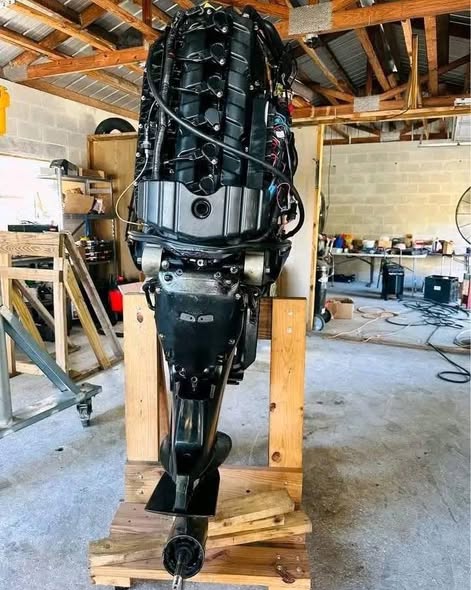 Mercury 300HP Verado V8 marine outboard engine side view showing V8 design