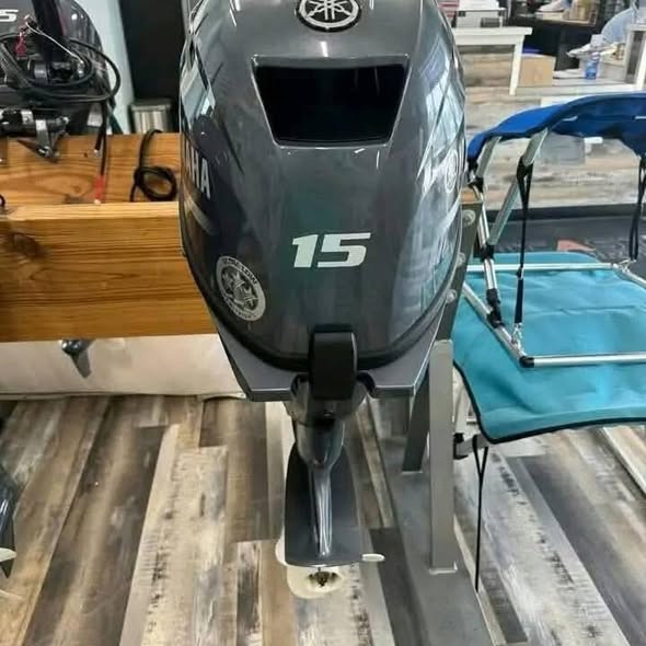2022 Yamaha 15HP 4 Stroke EFI outboard motor mounted on small boat