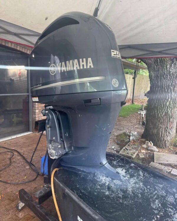 2018 Yamaha F250XCA V6 outboard motor mounted on offshore vessel