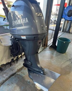 2014 Yamaha F50 4 Stroke outboard motor mounted on small fishing boat