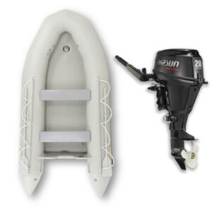 Inflatable boat with motor setup using small outboard engine