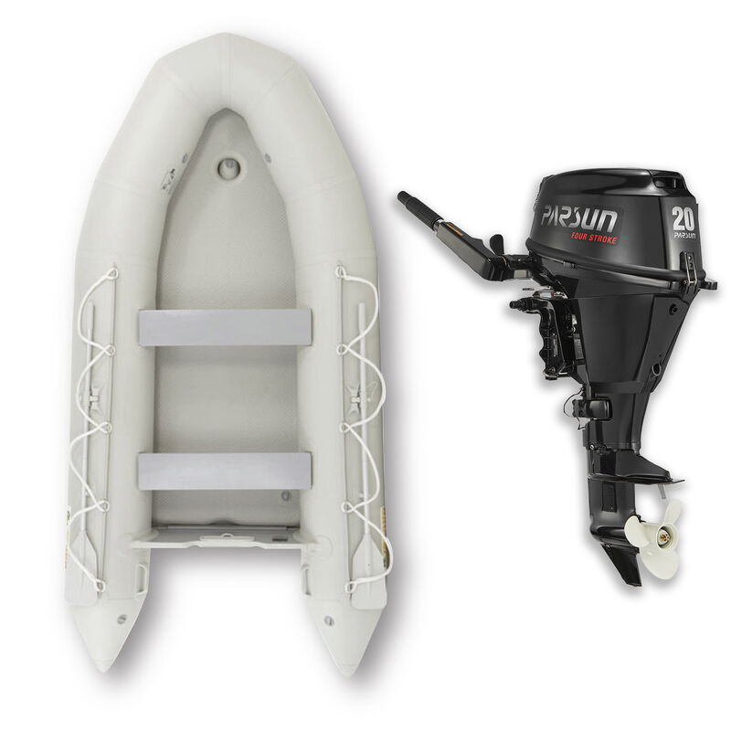 Inflatable boat with motor setup using small outboard engine
