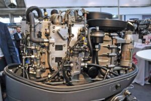 Diesel outboard motor installed on commercial workboat in Australia