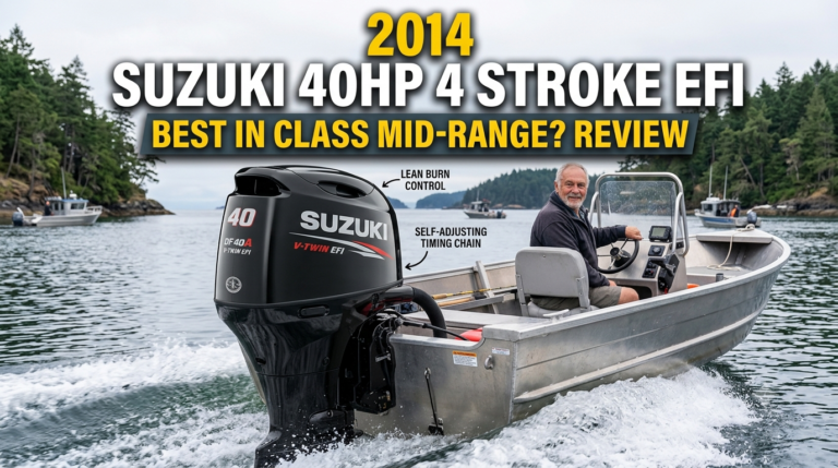 2014 Suzuki 40HP 4 Stroke EFI Outboard Engine mounted on a small fishing boat