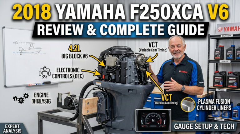 2018 Yamaha F250XCA V6 Outboard Motor installed on an offshore fishing boat