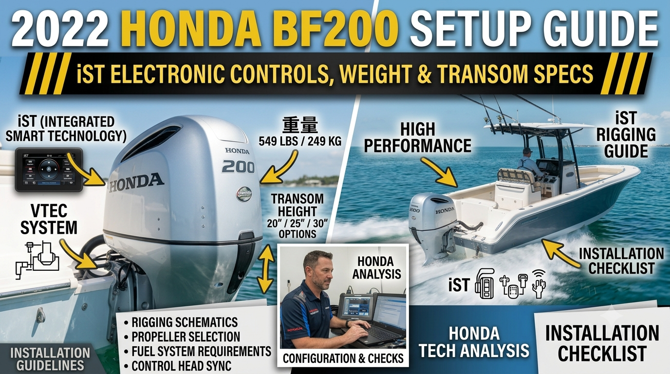2022 Honda BF200 outboard with iST electronic controls mounted on an offshore fishing boat