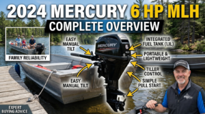 2024 Mercury 6 HP MLH Outboard Motor mounted on a small inflatable boat
