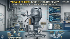 Yamaha F50HETL 50HP four-stroke outboard mounted on a small aluminium fishing boat