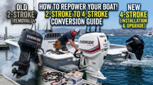 Boat being repowered from a 2-stroke to a 4-stroke outboard