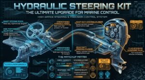 Hydraulic steering kit for outboard motor repower with helm pump cylinder and hoses
