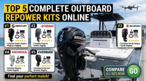 Complete outboard motor repower kits with engines controls harnesses propellers and gauges
