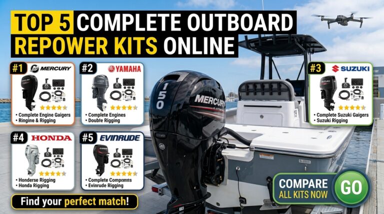 Complete outboard motor repower kits with engines controls harnesses propellers and gauges